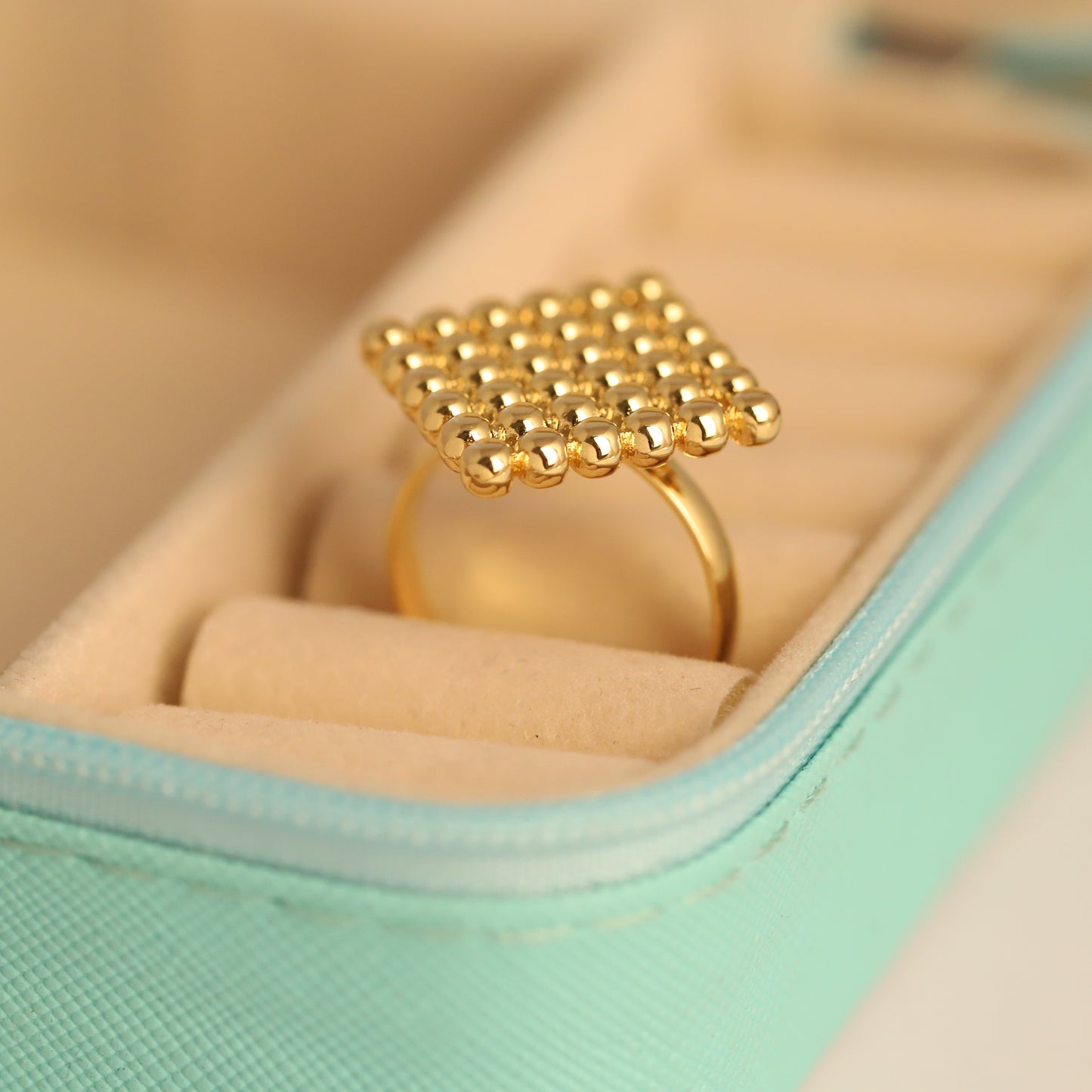 22K Gold Plated Beaded Pyramid Ring | Stainless Steel Statement Ring