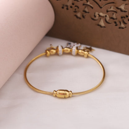 22K Gold Plated Clover & Star AD Kada Bracelet | Magnetic Lock, Anti-Tarnish Stainless Steel