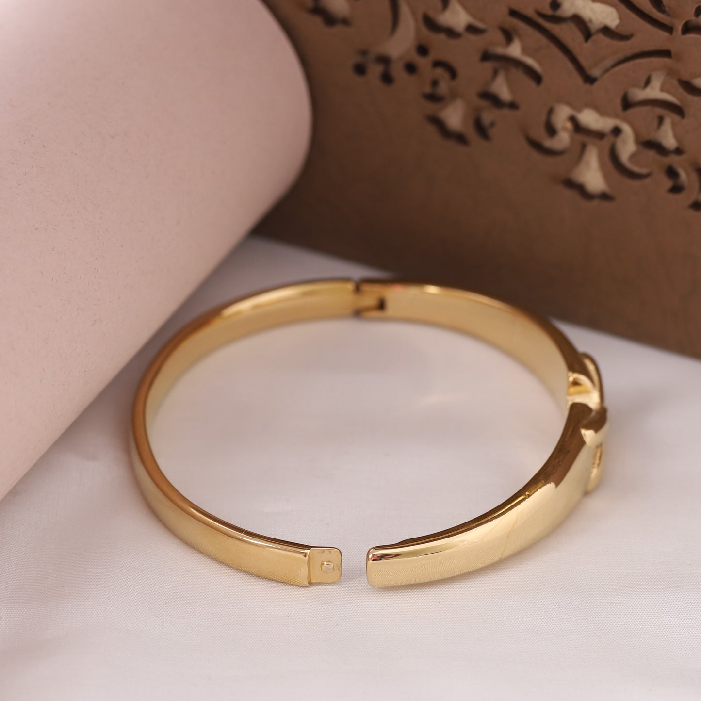 22K Gold Plated Side Lock Bangle | Stainless Steel Push-Pull Kada