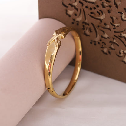 22K Gold Plated Side Lock Bangle | Stainless Steel Push-Pull Kada