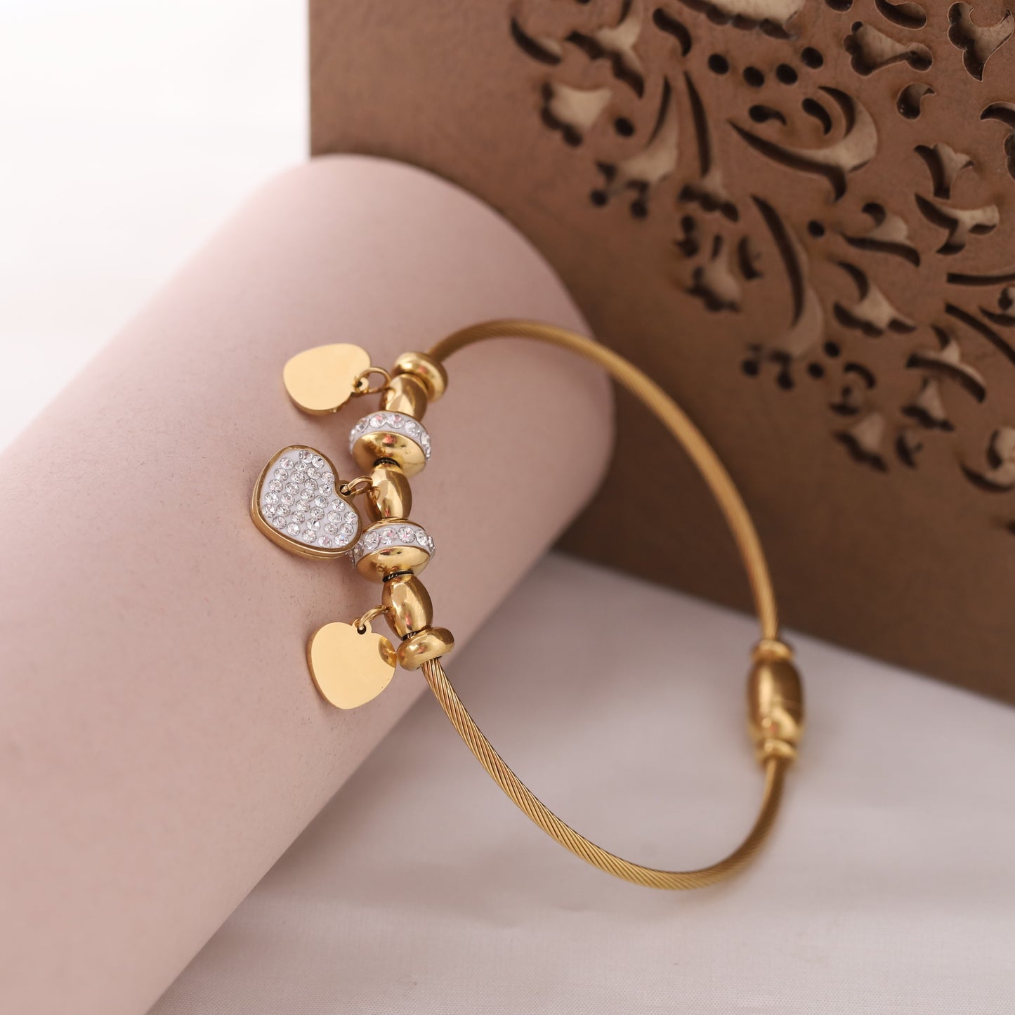 22K Gold Plated Heart Charm Bracelet with Magnetic Lock