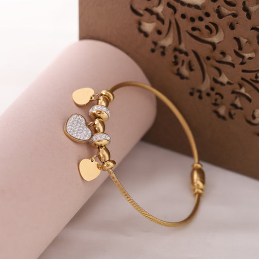 22K Gold Plated Heart Charm Bracelet with Magnetic Lock
