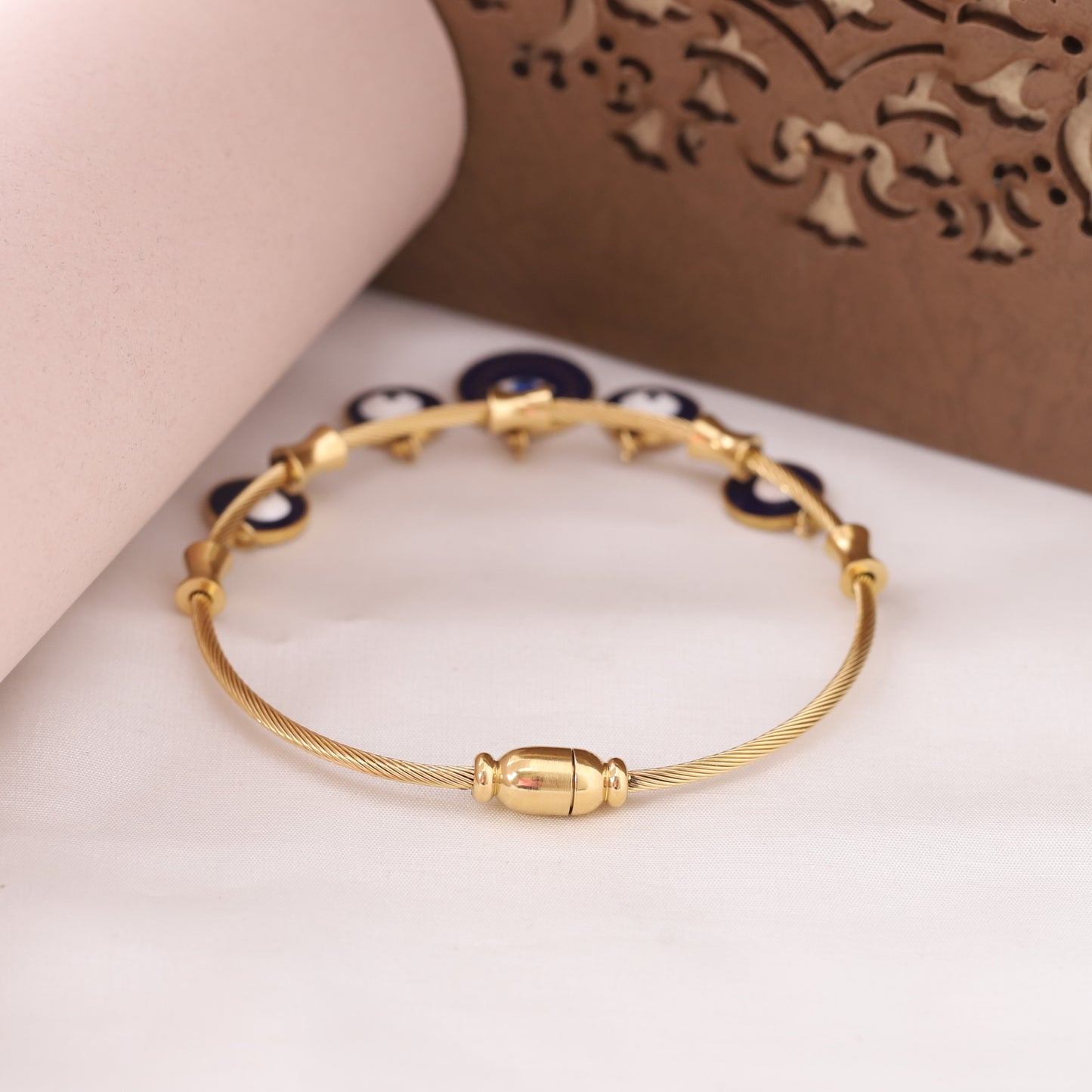 22K Gold Plated Evil Eye Bracelet | Positive Energy Magnetic Lock Kada