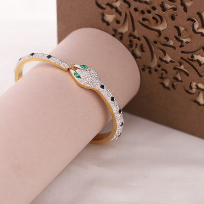 22K Gold Plated Snake Bracelet | American Diamond Spring Lock Kada