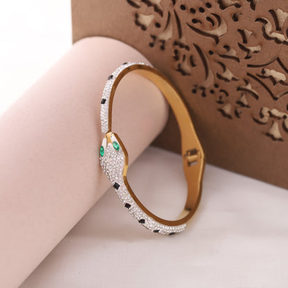 22K Gold Plated Snake Bracelet | American Diamond Spring Lock Kada