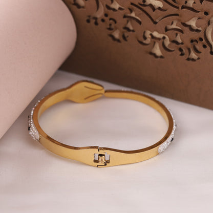 22K Gold Plated Snake Bracelet | American Diamond Spring Lock Kada