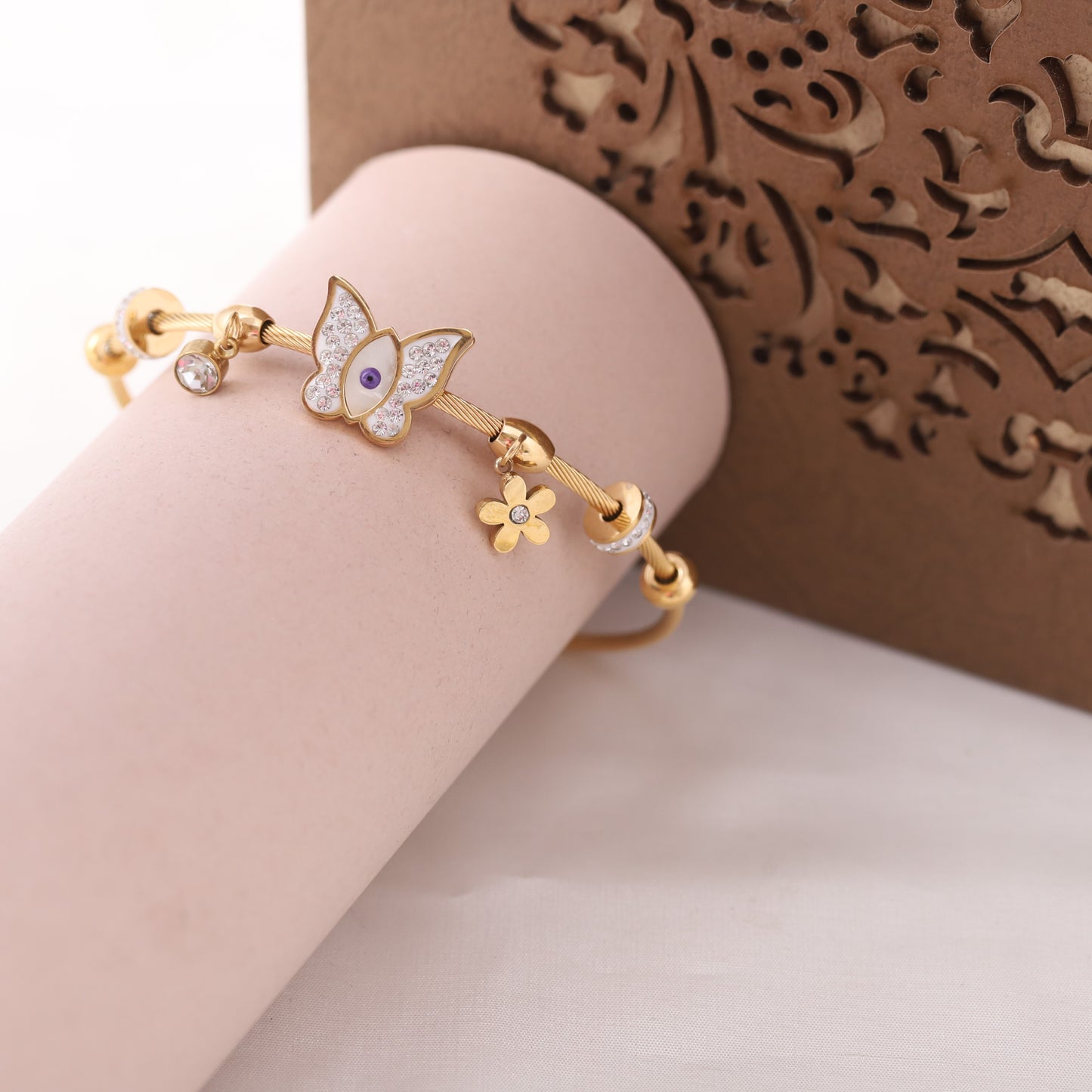 22K Gold Plated Butterfly Evil Eye Bracelet