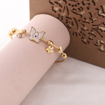 22K Gold Plated Butterfly Evil Eye Bracelet
