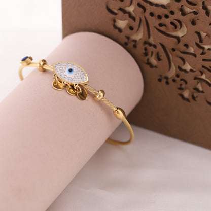 22K Gold Plated Evil Eye & AD Kada Bracelet | Magnetic Lock, Anti-Tarnish, Positive Energy