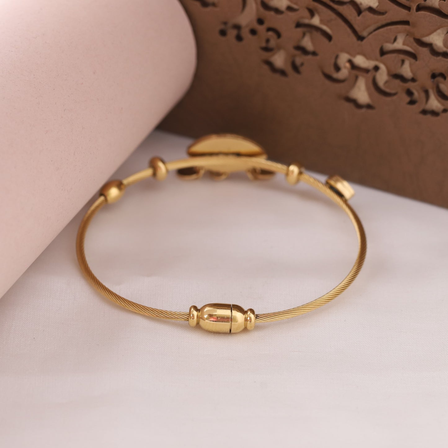 22K Gold Plated Evil Eye & AD Kada Bracelet | Magnetic Lock, Anti-Tarnish, Positive Energy