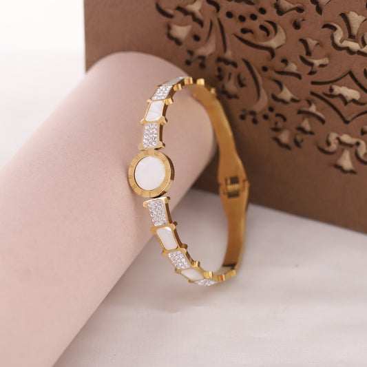 22K Gold Plated MOP & AD Bracelet | Sparkling Spring Lock Kada