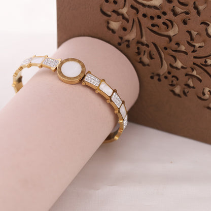 22K Gold Plated MOP & AD Bracelet | Sparkling Spring Lock Kada