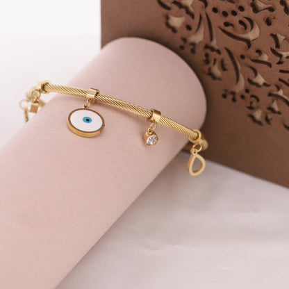 Durable Anti-Allergy Evil Eye Bracelet for Women | Free Size Gold Plated Kada