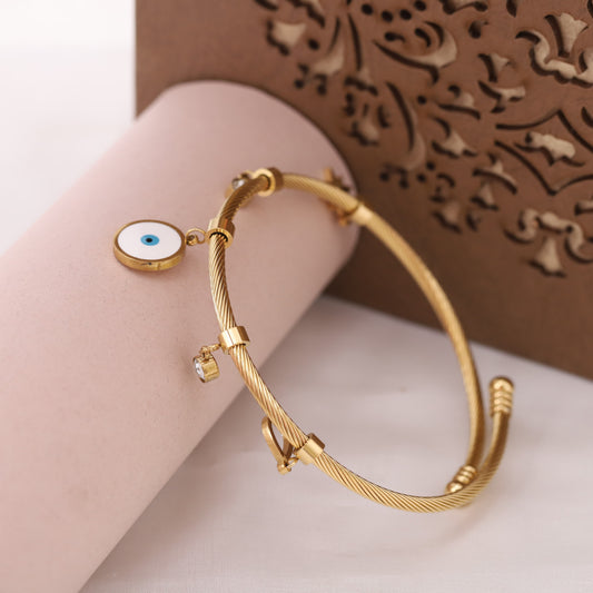 Durable Anti-Allergy Evil Eye Bracelet for Women | Free Size Gold Plated Kada