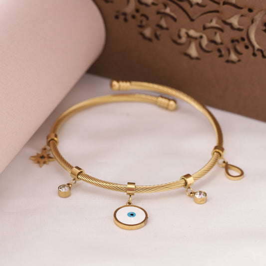 Durable Anti-Allergy Evil Eye Bracelet for Women | Free Size Gold Plated Kada