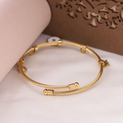 Durable Anti-Allergy Evil Eye Bracelet for Women | Free Size Gold Plated Kada