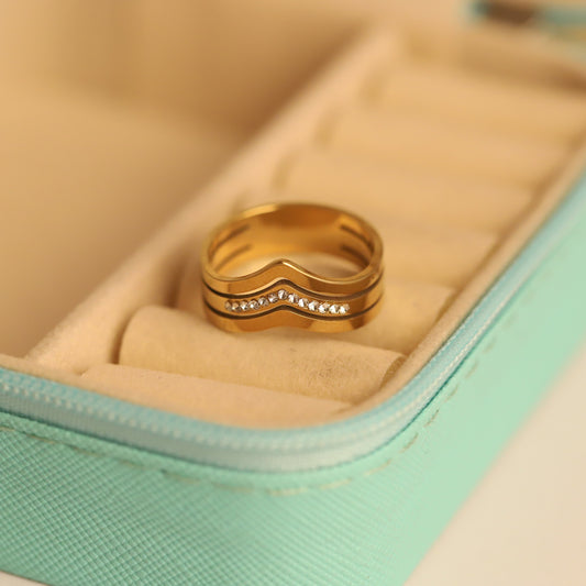 Chic Layered Chevron Ring - Dainty Stackable Crystal Band