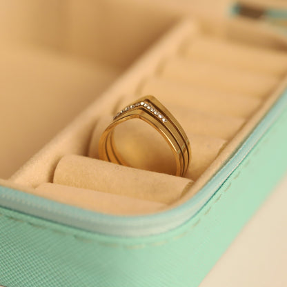 Chic Layered Chevron Ring - Dainty Stackable Crystal Band
