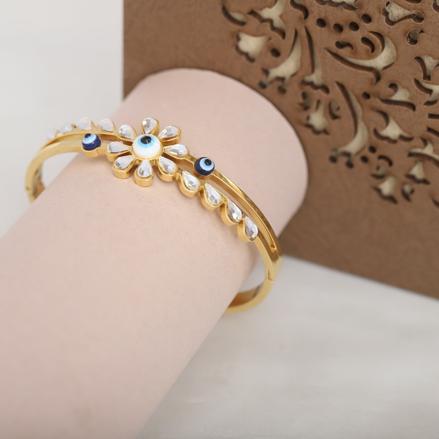 Elegant Rose Gold Plated Evil Eye Bracelet with Classic Stone