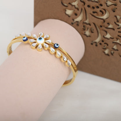 Elegant Rose Gold Plated Evil Eye Bracelet with Classic Stone