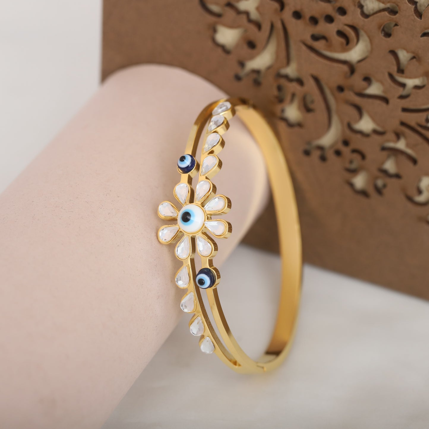 Elegant Rose Gold Plated Evil Eye Bracelet with Classic Stone