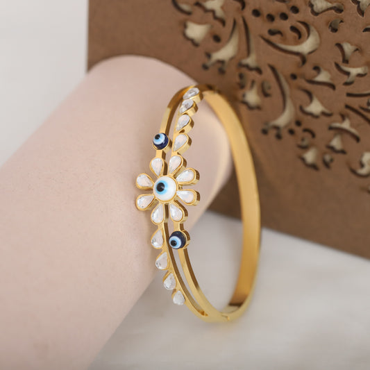 Elegant Rose Gold Plated Evil Eye Bracelet with Classic Stone