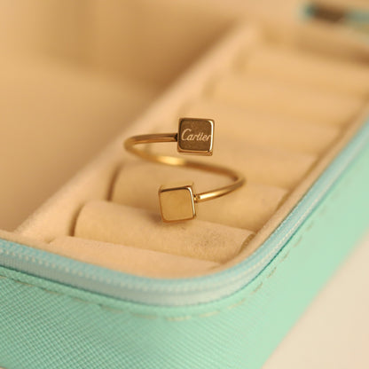 Minimalist Gold Square Open Ring - Adjustable Modern Jewelry
