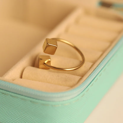 Minimalist Gold Square Open Ring - Adjustable Modern Jewelry