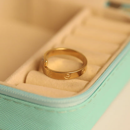 Adjustable Gold Screw Ring - Crystal-Embellished Bypass Jewelry