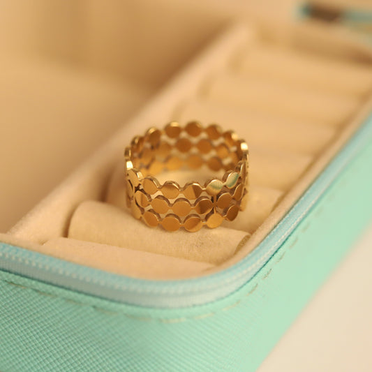 Textured Gold Scallop Ring - Wide Band with Repeating Design
