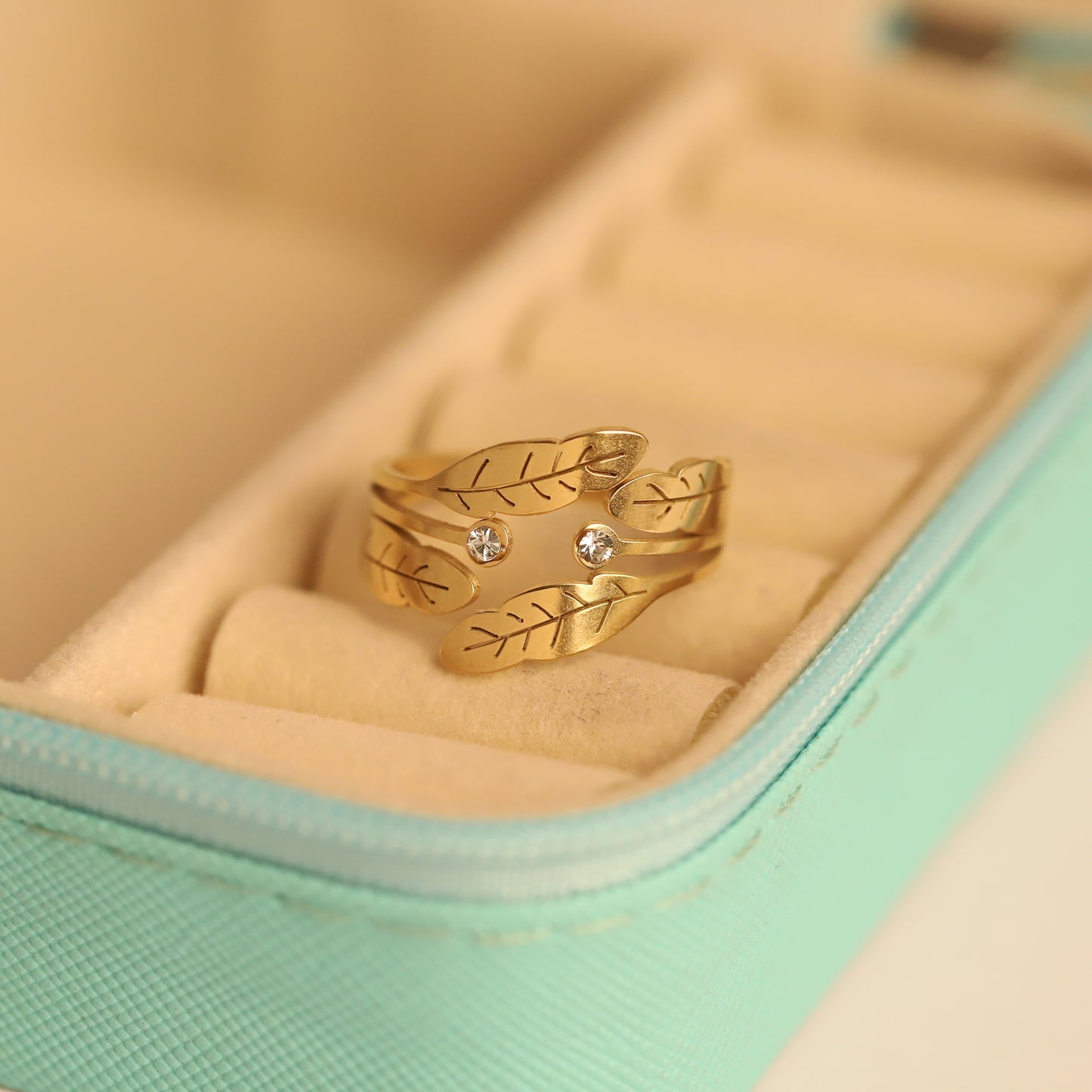 Nature-Inspired Gold Leaf Ring - Adjustable Floral Branch Jewelry