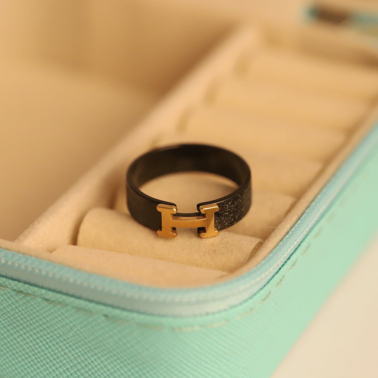 Minimalist 'H' Initial Ring - Black & Gold Statement Jewelry