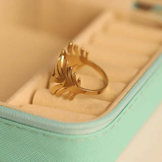 Wide Gold Leaf Band Ring - Botanical Statement Jewelry
