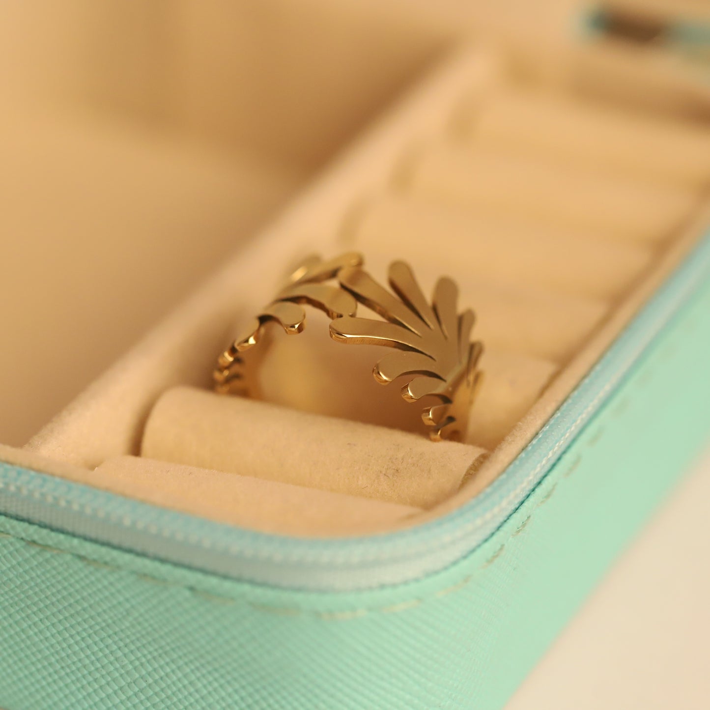 Wide Gold Leaf Band Ring - Botanical Statement Jewelry