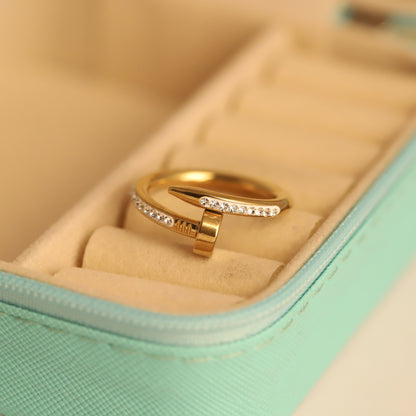Sparkling Gold Nail Ring with Crystals - Modern Statement Jewelry