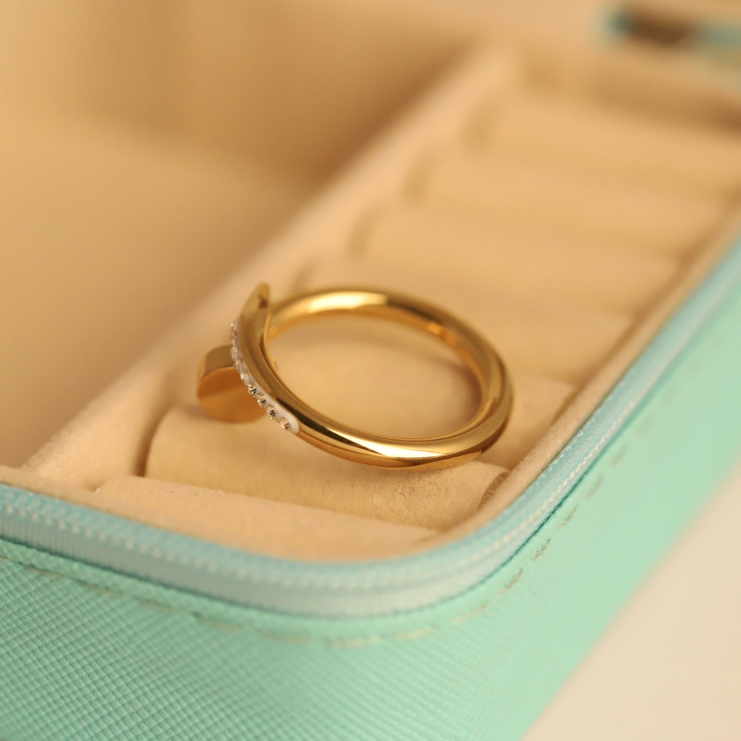 Sparkling Gold Nail Ring with Crystals - Modern Statement Jewelry