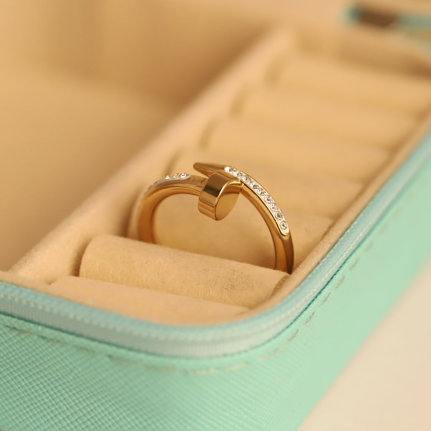 Sparkling Gold Nail Ring with Crystals - Modern Statement Jewelry