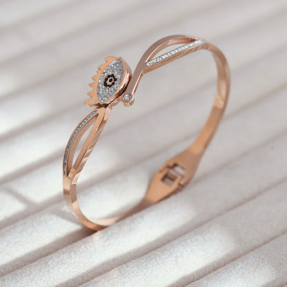 Elegant Rose Gold Plated Evil Eye Bracelet with AD Stones