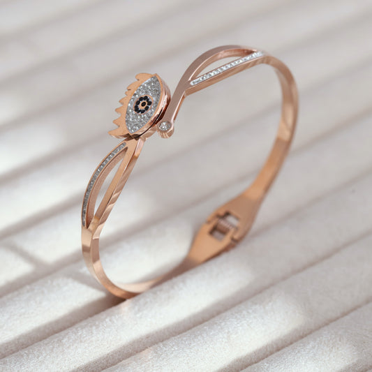 Elegant Rose Gold Plated Evil Eye Bracelet with AD Stones