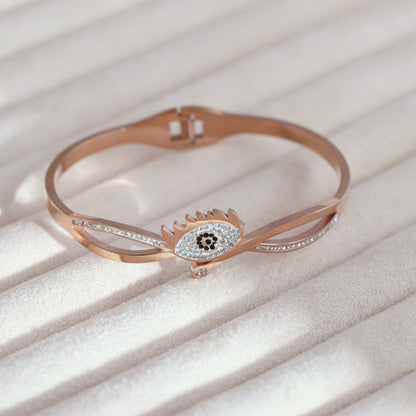 Elegant Rose Gold Plated Evil Eye Bracelet with AD Stones