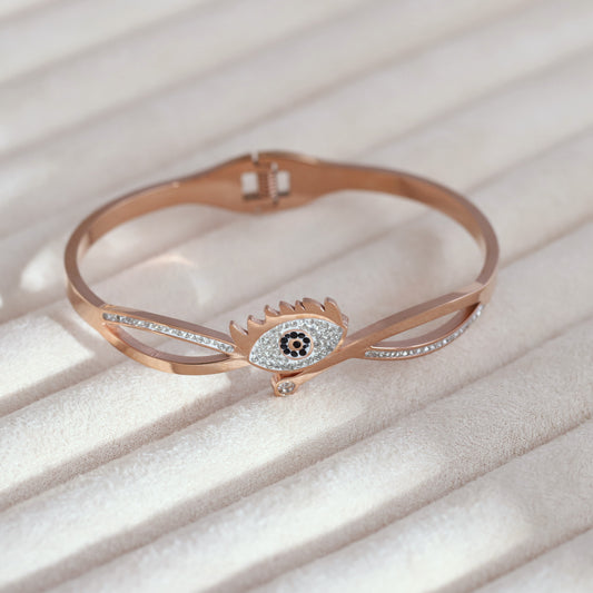Elegant Rose Gold Plated Evil Eye Bracelet with AD Stones