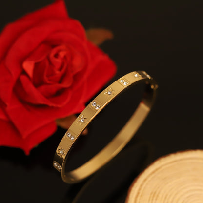 Sparkling Gold Star and Crystal Bangle Bracelet | Celestial Charm Jewelry for Women