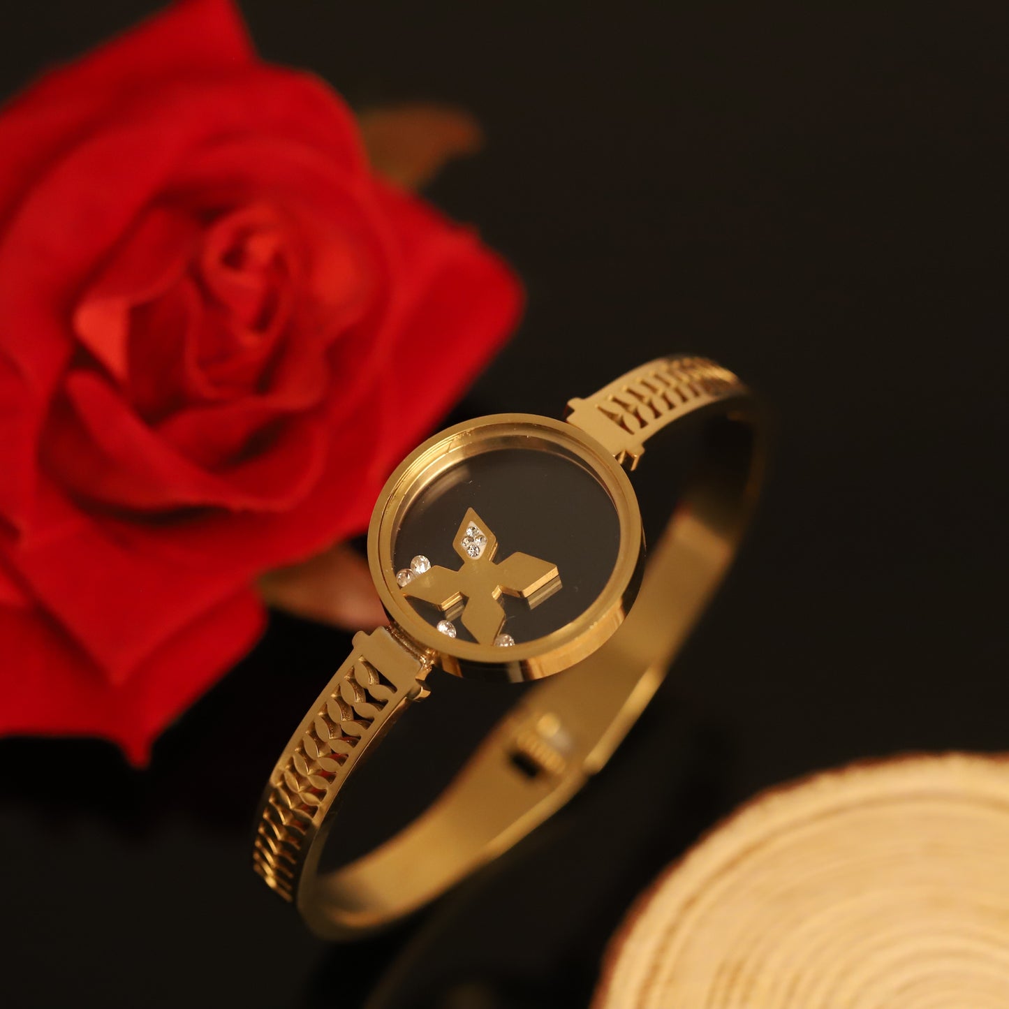 Chic Gold Letter X Bangle with Floating Crystals | Personalized Initial Bracelet