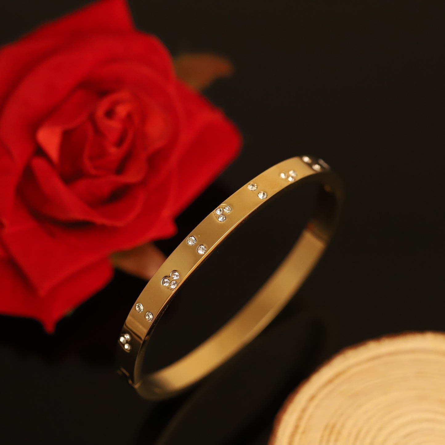 Delicate Gold Bangle Bracelet with Scattered Crystal Accents | Minimalist Sparkle Jewelry