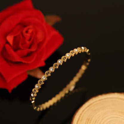 Roman Numeral Bangle Bracelet - Diamond Accent 14K Gold Jewelry