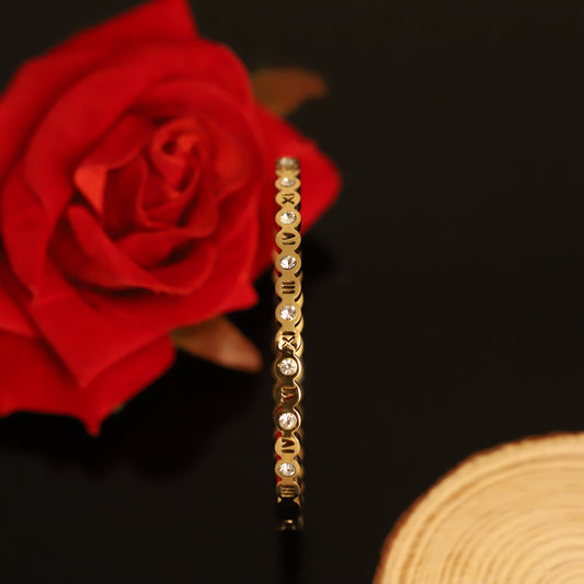 Roman Numeral Bangle Bracelet - Diamond Accent 14K Gold Jewelry
