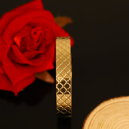 Gold Lattice Design Bangle Bracelet - Textured & Polished 14K Gold Jewelry