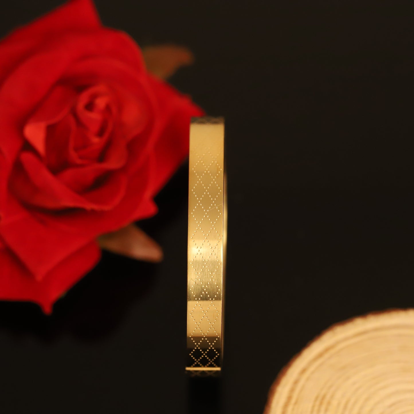 Elegant Gold-Plated Bangle Bracelet with Engraved Pattern | Dotted Bangle
