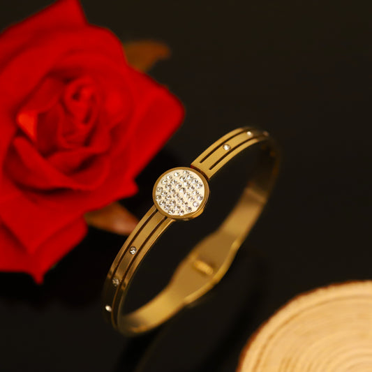 Modern Gold Bangle Bracelet with Circular Crystal Pave Detail | Minimalist Sparkle Jewelry