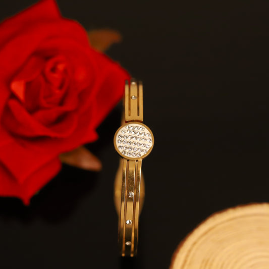 Modern Gold Bangle Bracelet with Circular Crystal Pave Detail | Minimalist Sparkle Jewelry